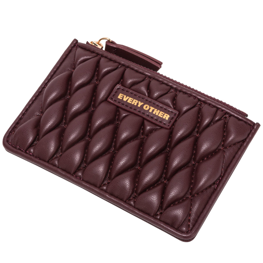 Every Other Quilted Zip Card Holder - Burgundy