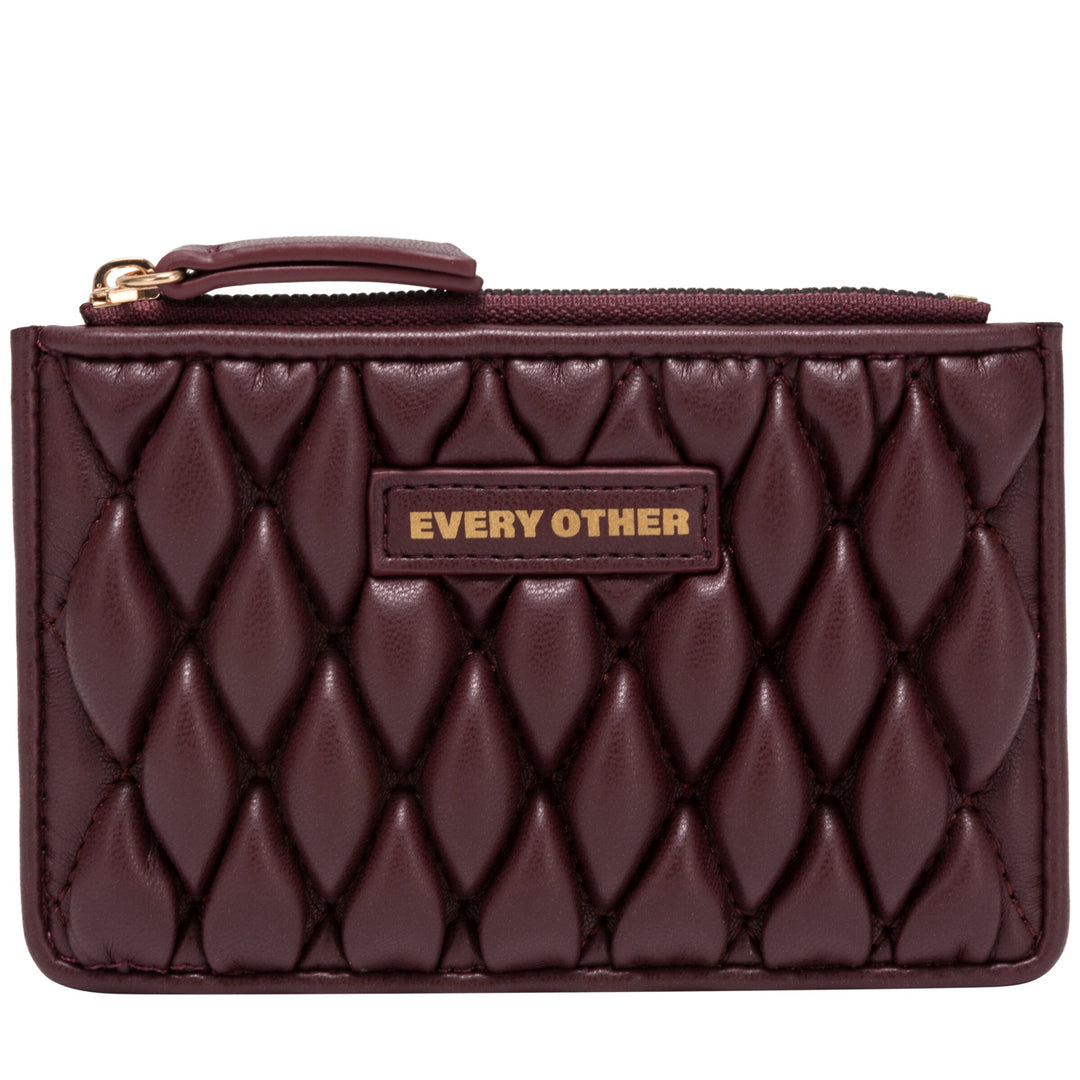Every Other Quilted Zip Card Holder - Burgundy