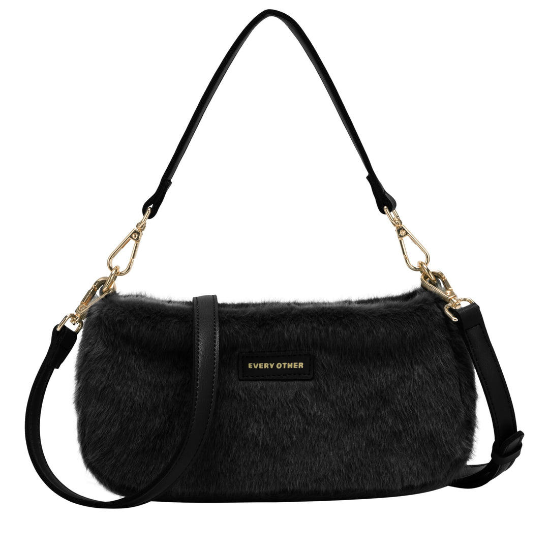 Every Other Baguette Cross Body Faux Fur Shoulder Bag - Black