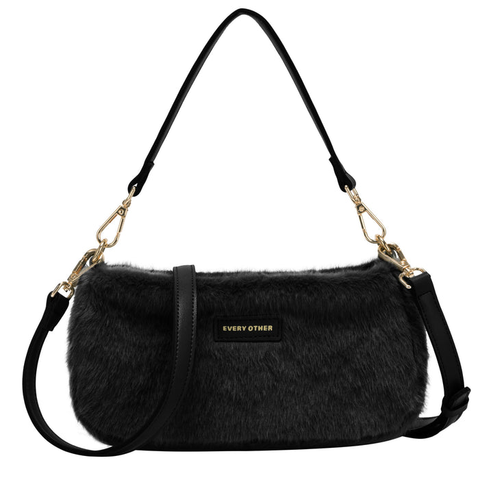 Every Other Baguette Cross Body Faux Fur Shoulder Bag - Black