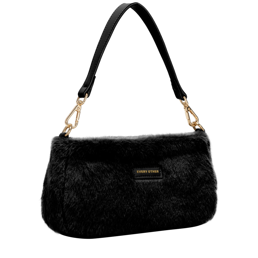 Every Other Baguette Cross Body Faux Fur Shoulder Bag - Black