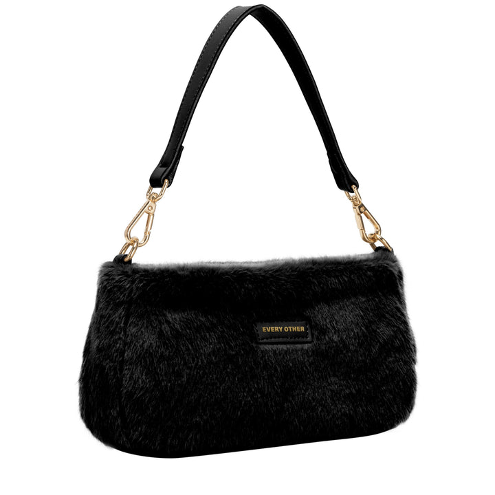 Every Other Baguette Cross Body Faux Fur Shoulder Bag - Black