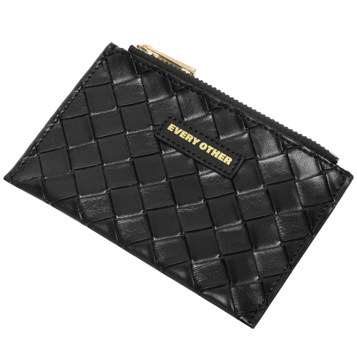 Every Other Woven Zip Card Holder - Black