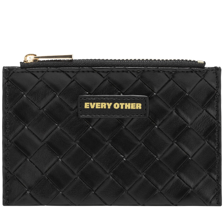 Every Other Woven Zip Card Holder - Black