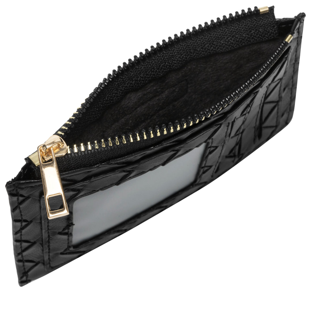 Every Other Woven Zip Card Holder - Black