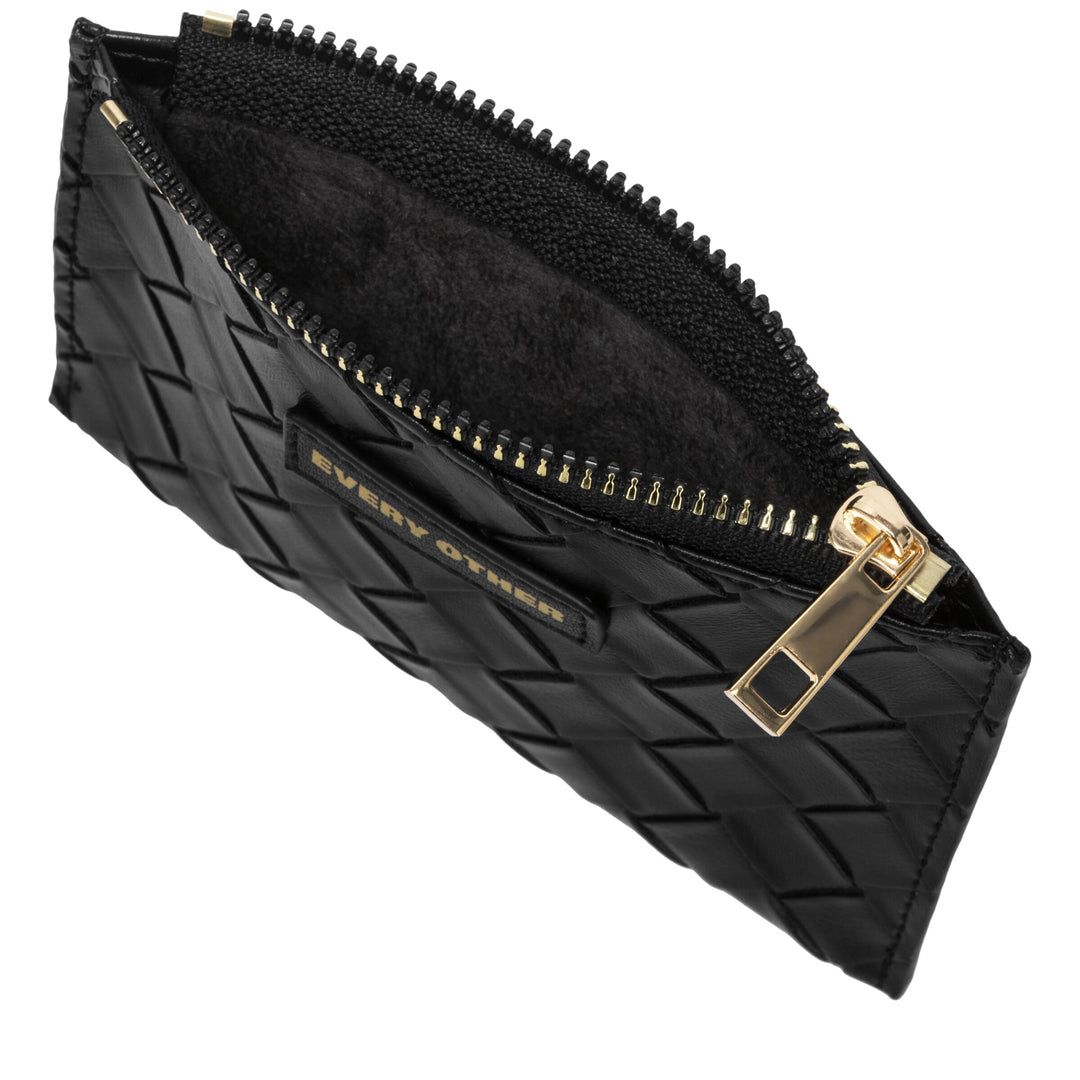 Every Other Woven Zip Card Holder - Black
