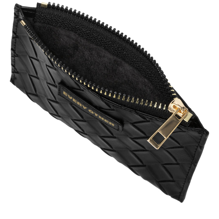 Every Other Woven Zip Card Holder - Black