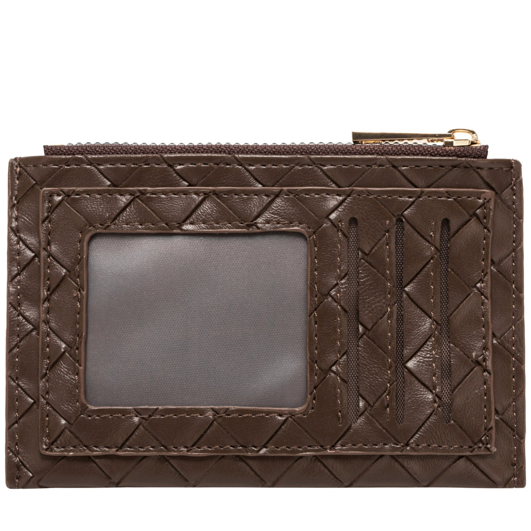 Every Other Woven Zip Card Holder - Brown