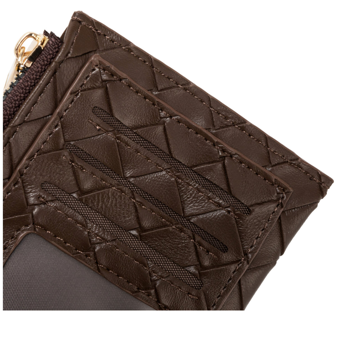 Every Other Woven Zip Card Holder - Brown