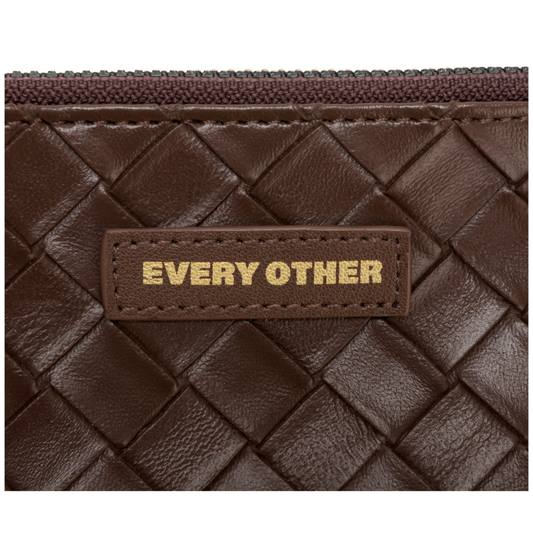 Every Other Woven Zip Card Holder - Brown