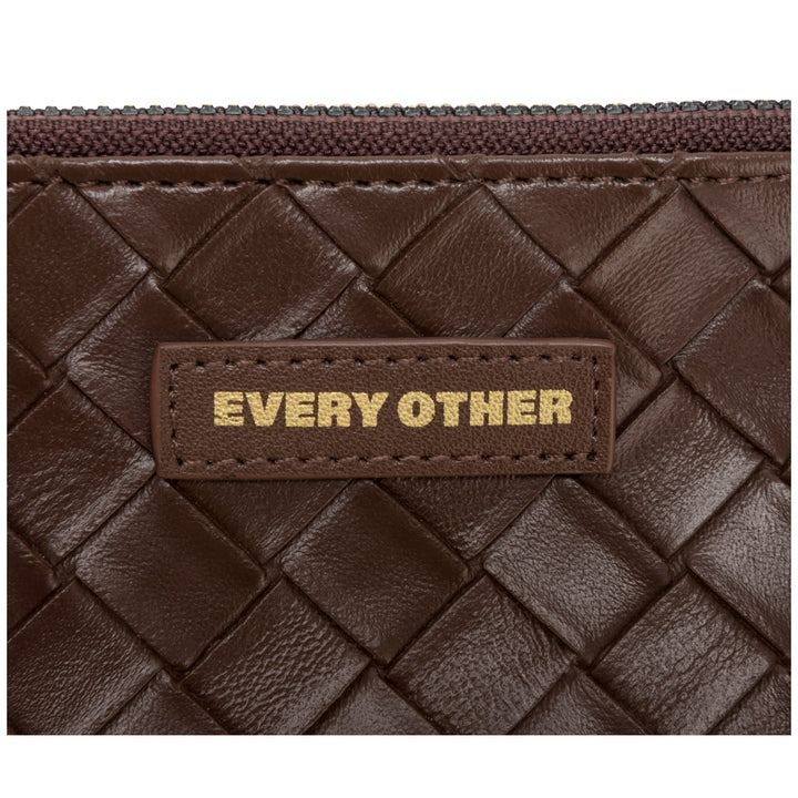 Every Other Woven Zip Card Holder - Brown