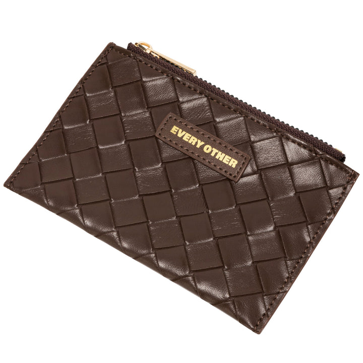 Every Other Woven Zip Card Holder - Brown