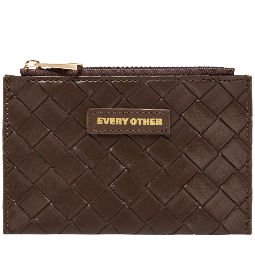 Every Other Woven Zip Card Holder - Brown