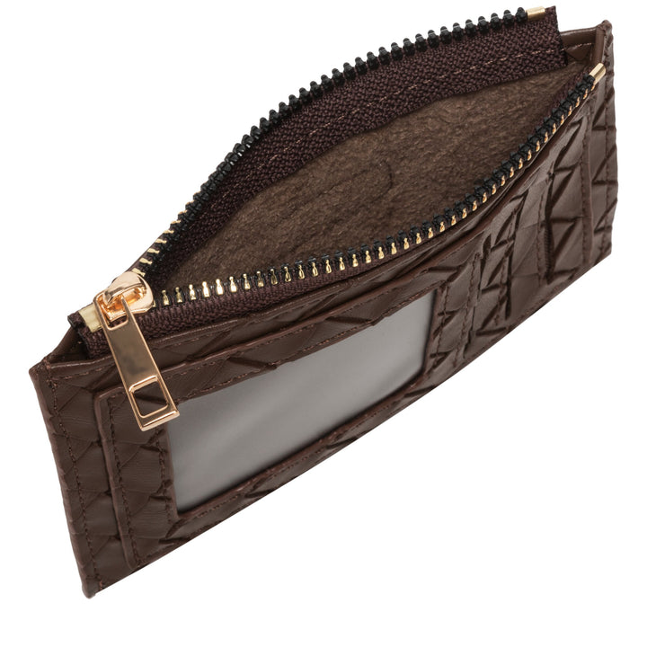 Every Other Woven Zip Card Holder - Brown
