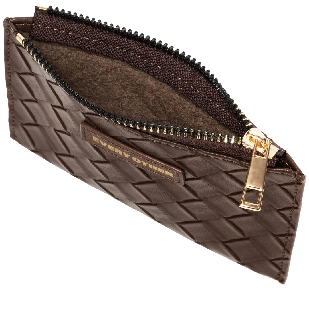Every Other Woven Zip Card Holder - Brown