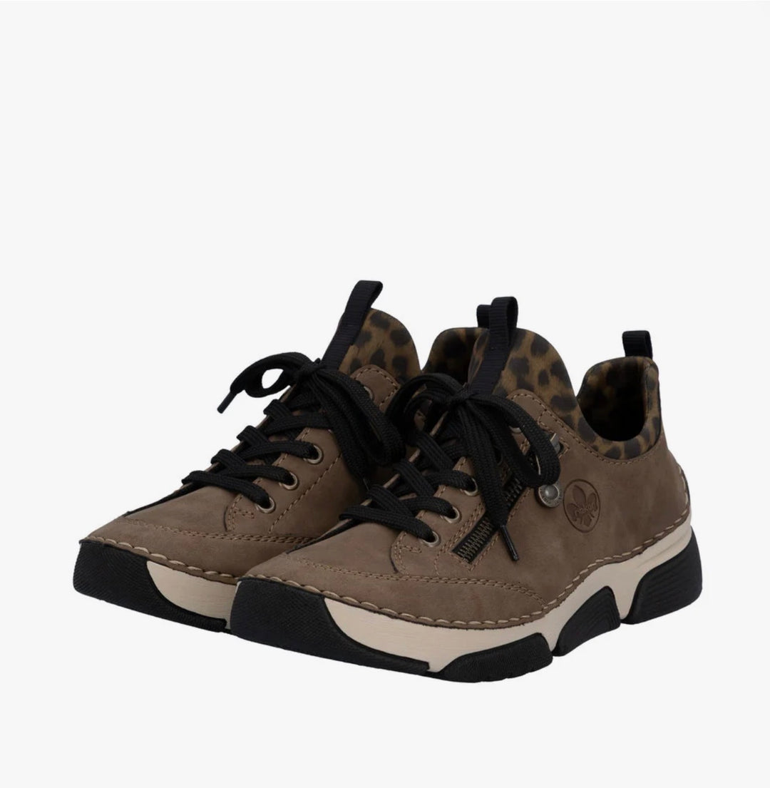 Rieker Zip Up Leopard and Brown Trainers- 45973-24