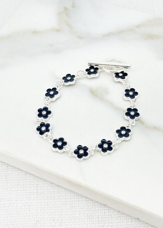 Envy Silver Black Flower Bracelet