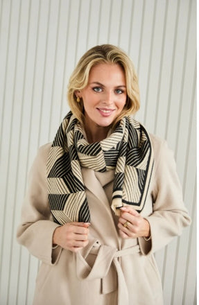 Elie Beaumont Black and Ivory Mosaic Scarf