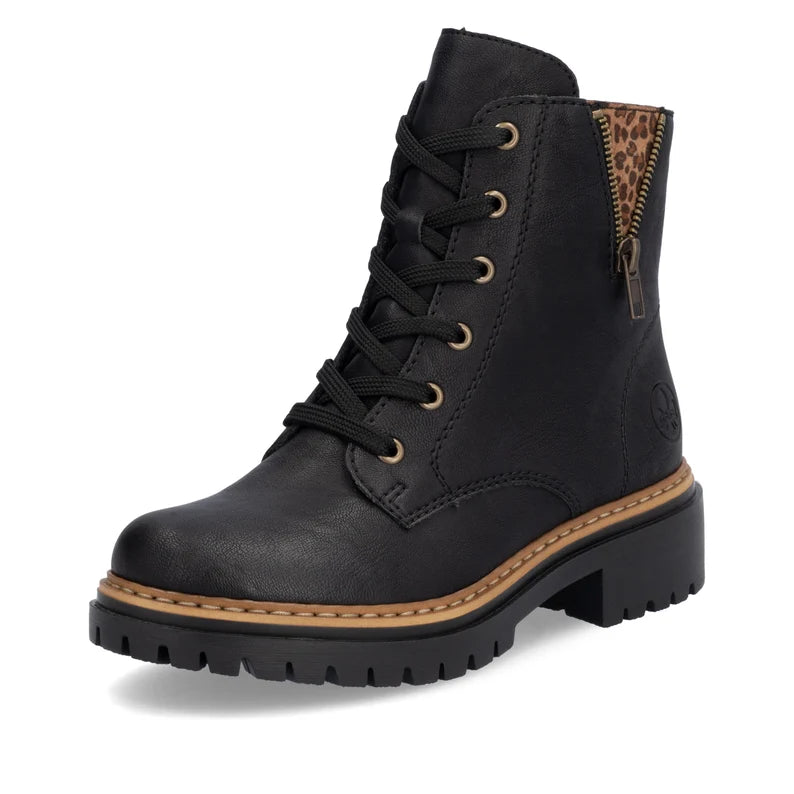Rieker Black boots with leopard Print-  72617-00