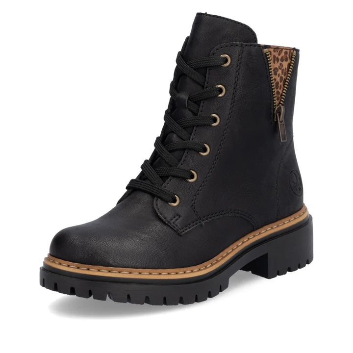 Rieker Black boots with leopard Print-  72617-00