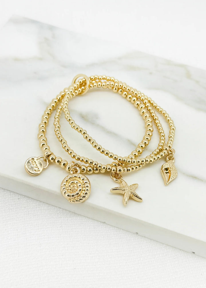 Envy Gold Triple Layered Ocean Inspired Charm Bracelet
