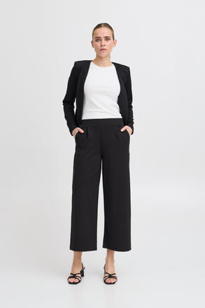 ICHI Kate Sus Wide Cropped Trousers Black