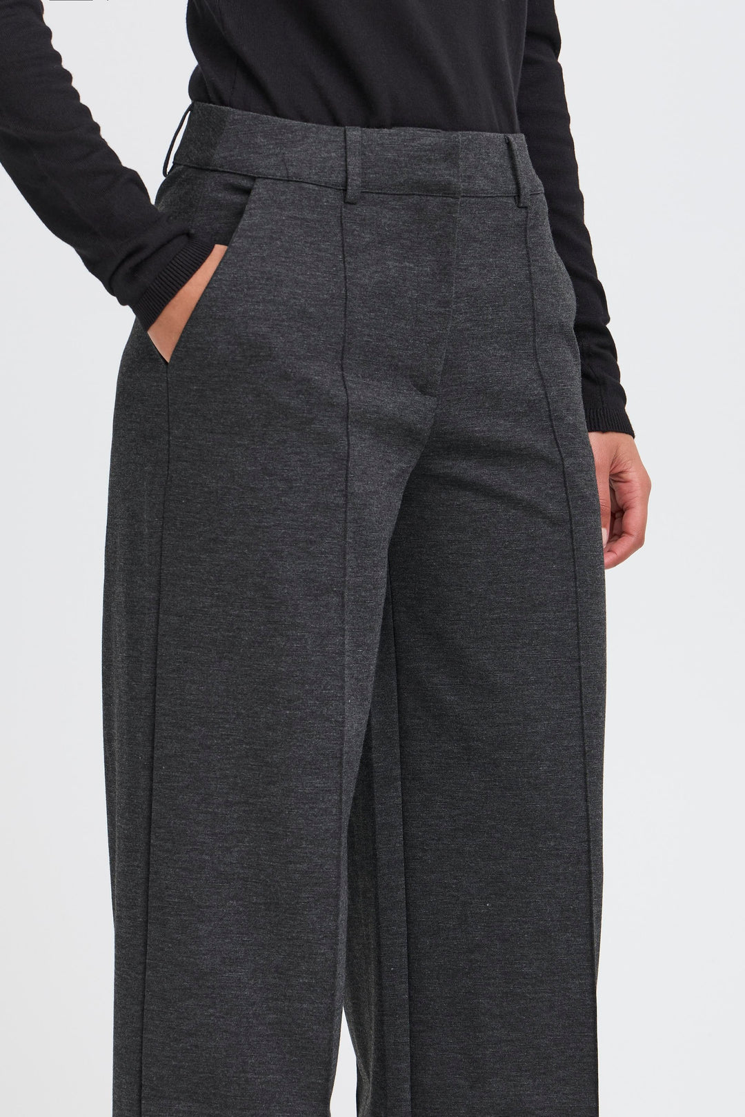 ICHI Kate Office Wide Leg Grey Trousers