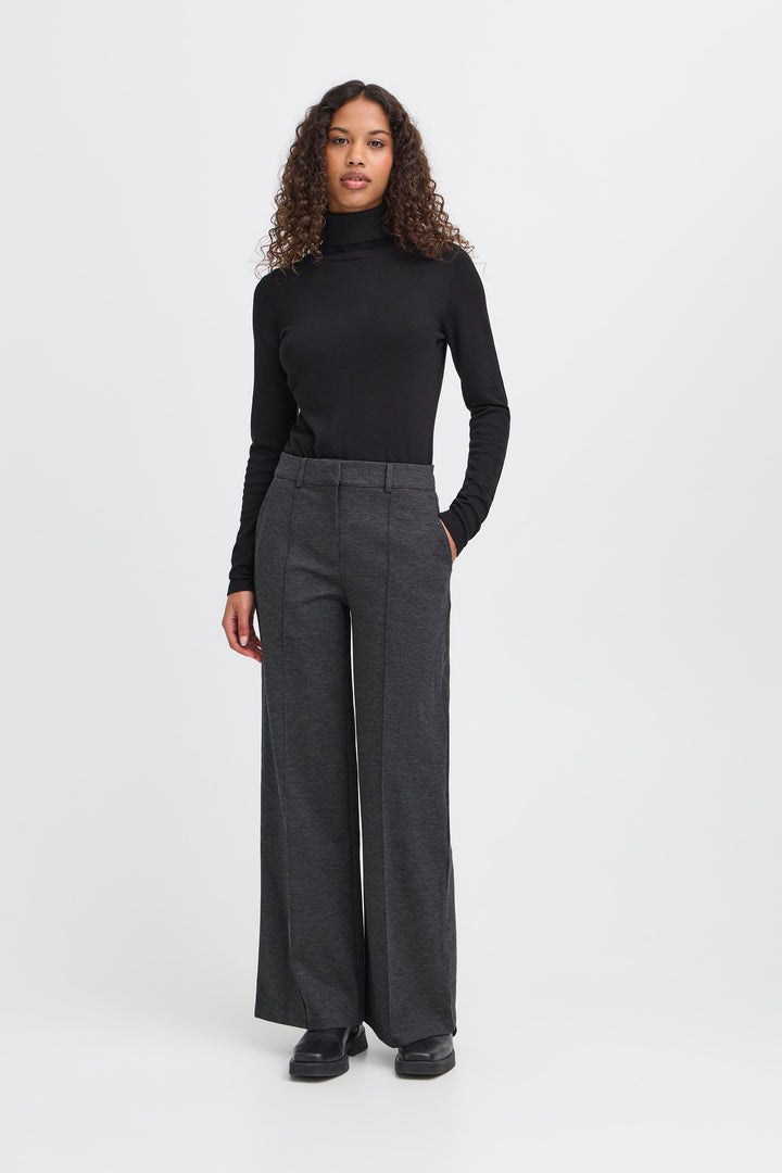 ICHI Kate Office Wide Leg Grey Trousers