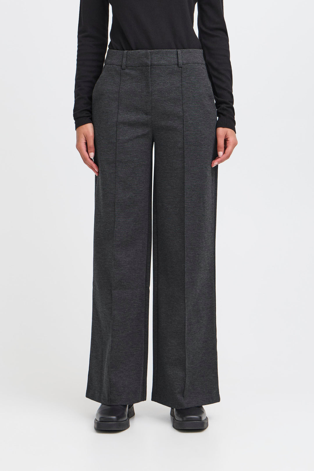 ICHI Kate Office Wide Leg Grey Trousers