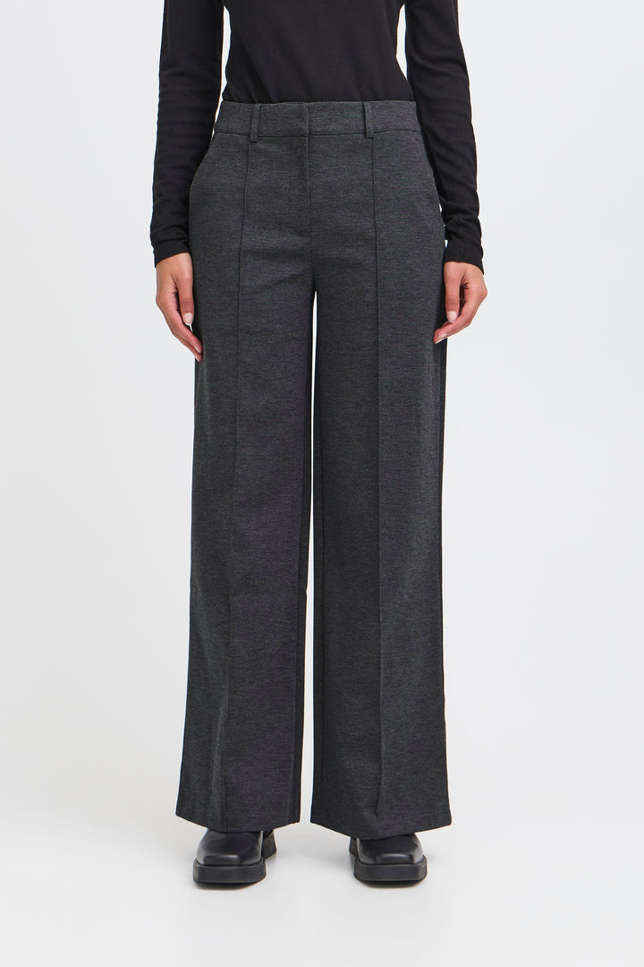 ICHI Kate Office Wide Leg Grey Trousers