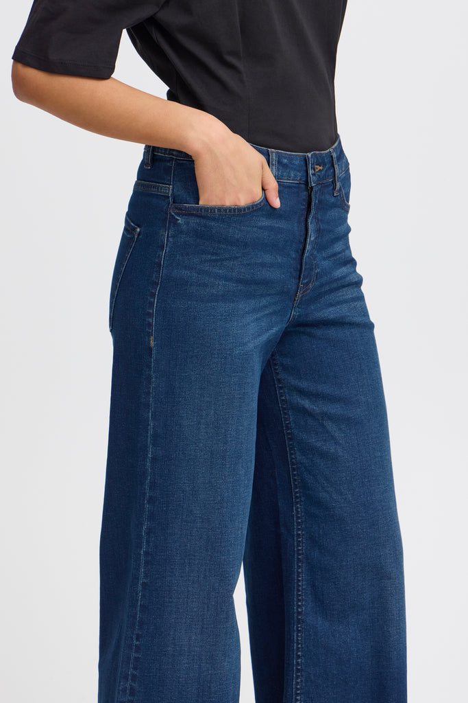 Ichi Twiggy Wide Leg Jeans- Dark Blue- Leg Length 30''