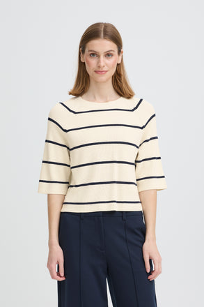 ICHI IHBOSTON Pullover - Birch and Total E. Stripe