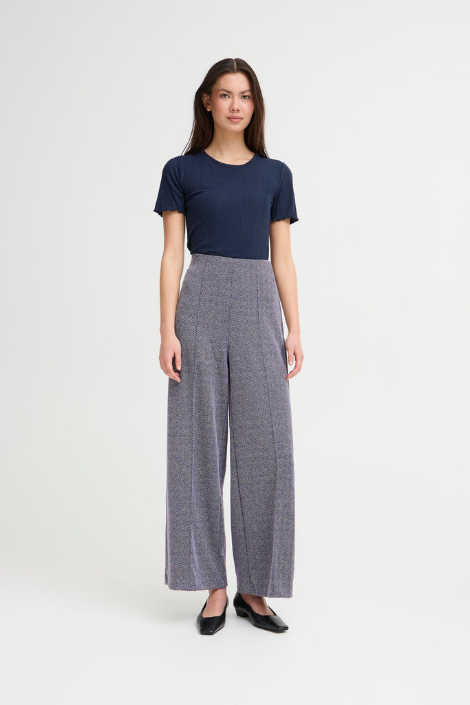 Ichi Kate Jacquard Trousers- Patriot Blue Herringbone