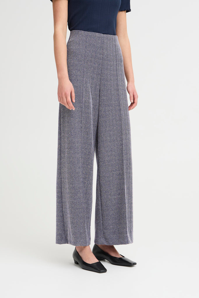 Ichi Kate Jacquard Trousers- Patriot Blue Herringbone