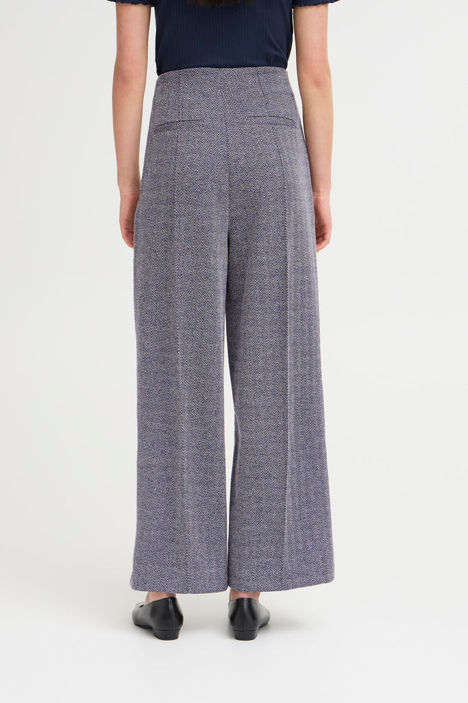 Ichi Kate Jacquard Trousers- Patriot Blue Herringbone