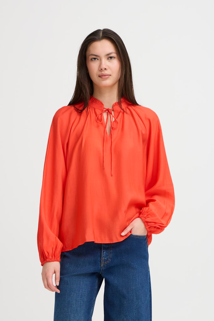 Ichi Karlani Blouse- Fiery Red