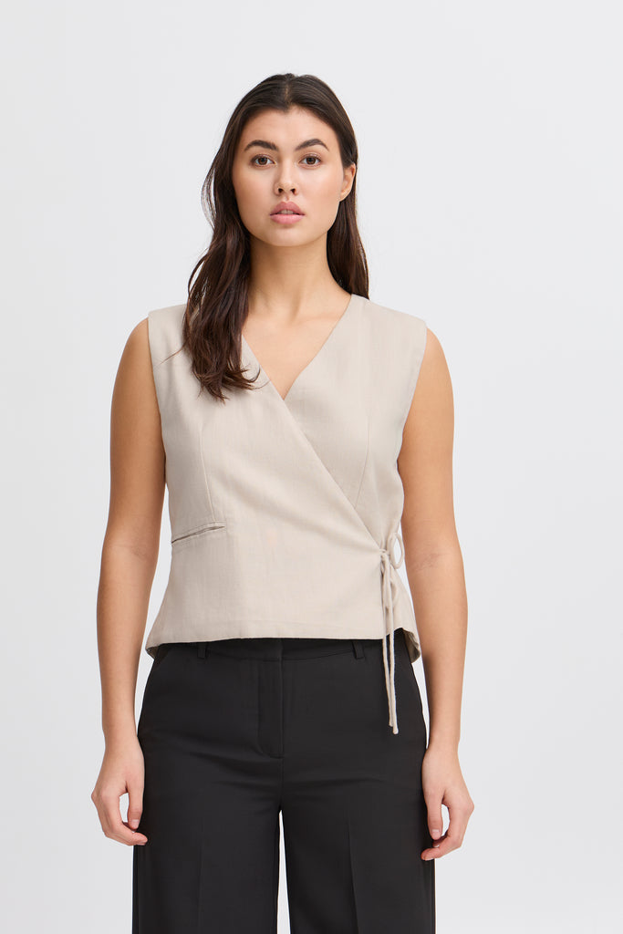 ICHI Zahra Waistcoat Birch Melange