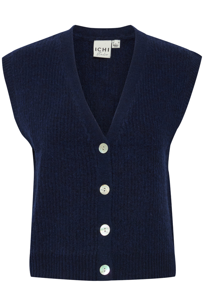 ICHI Povoke Waistcoat Medieval Blue