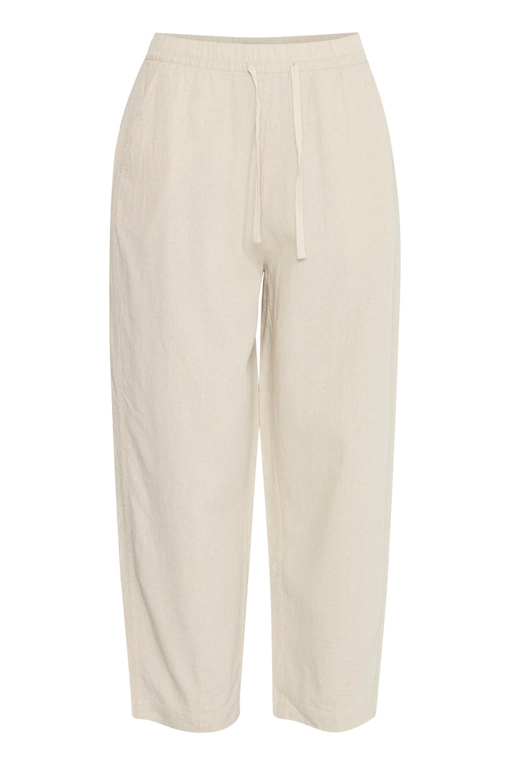 ICHI- IHLINNO Barrel Leg Trousers- Natural Ecru