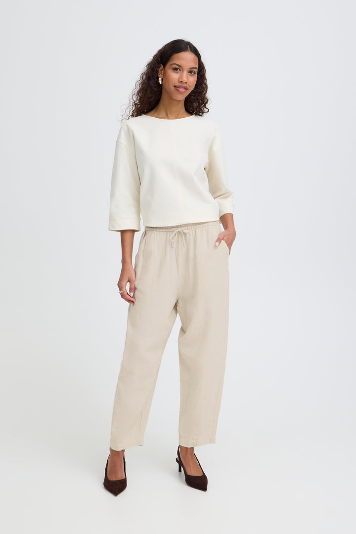 ICHI- IHLINNO Barrel Leg Trousers- Natural Ecru
