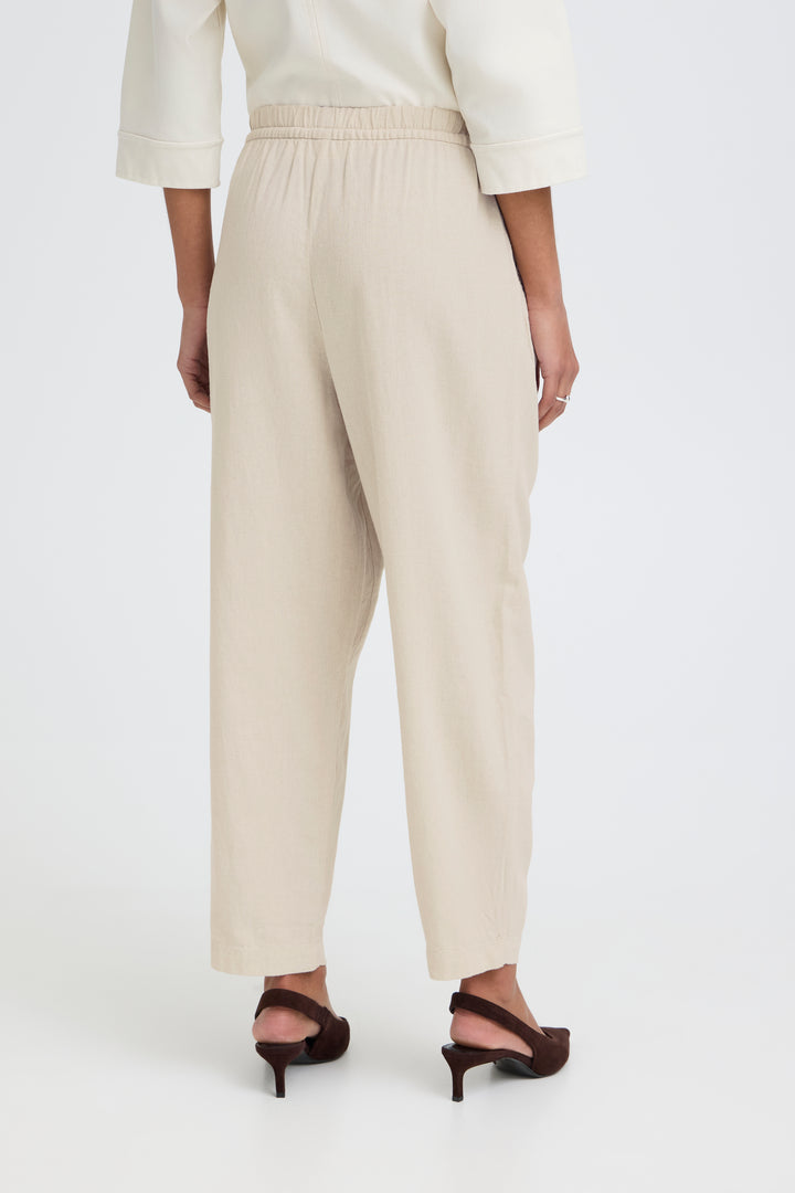 ICHI- IHLINNO Barrel Leg Trousers- Natural Ecru
