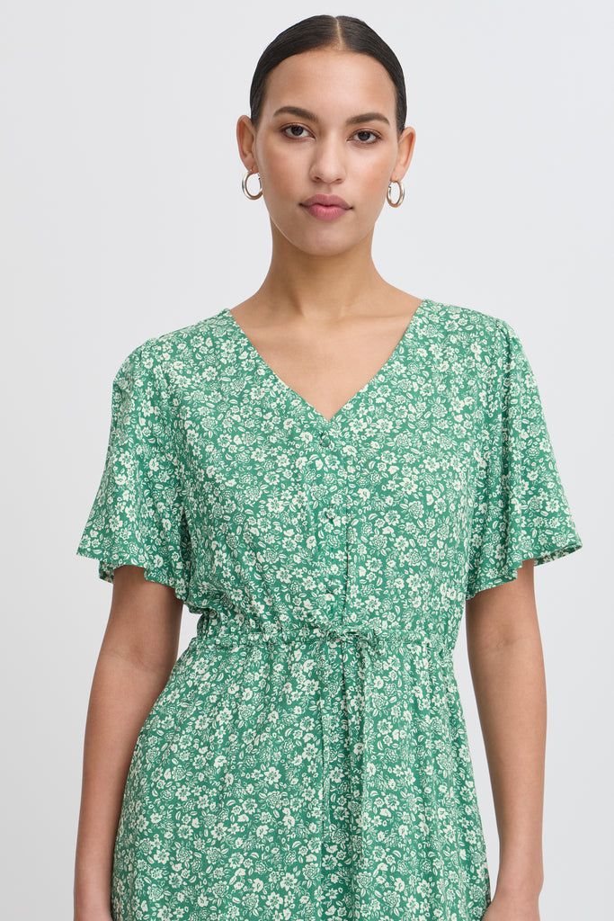 Ichi Vera Dress-Pine Green Flowers