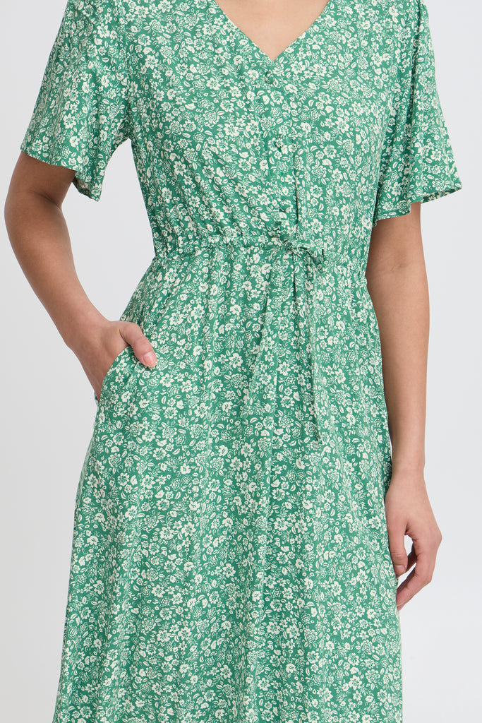 Ichi Vera Dress-Pine Green Flowers