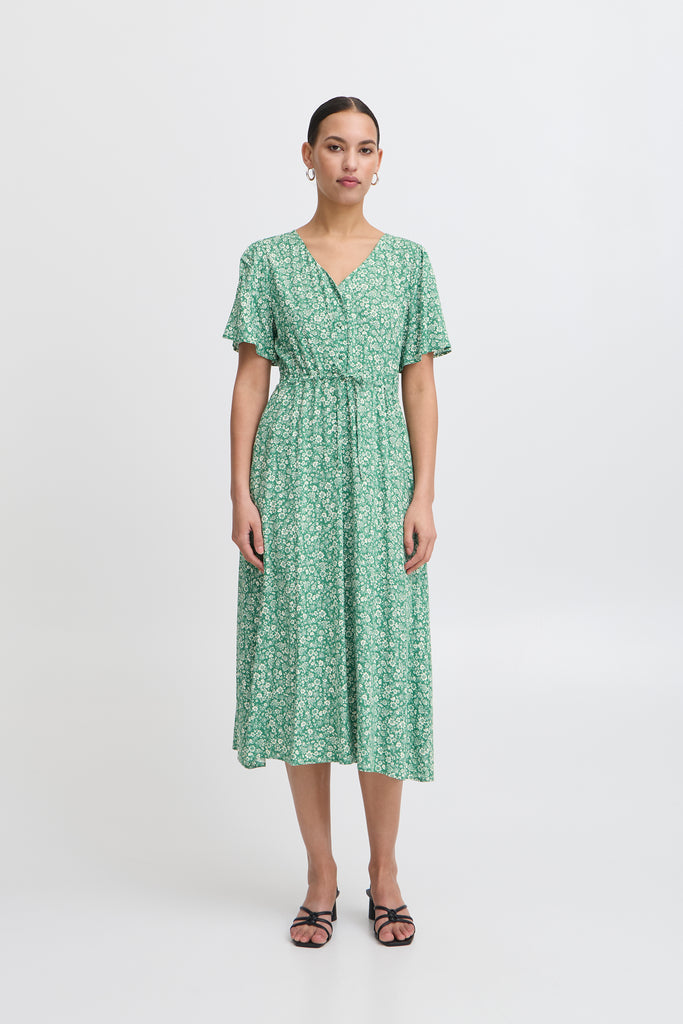 Ichi Vera Dress-Pine Green Flowers