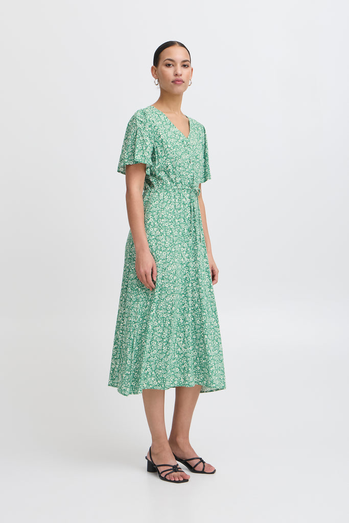 Ichi Vera Dress-Pine Green Flowers