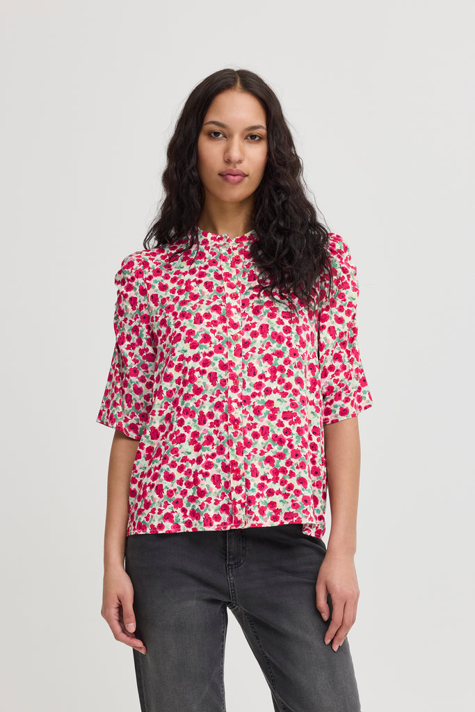 Ichi haya Shirt- Pink Multi Flower