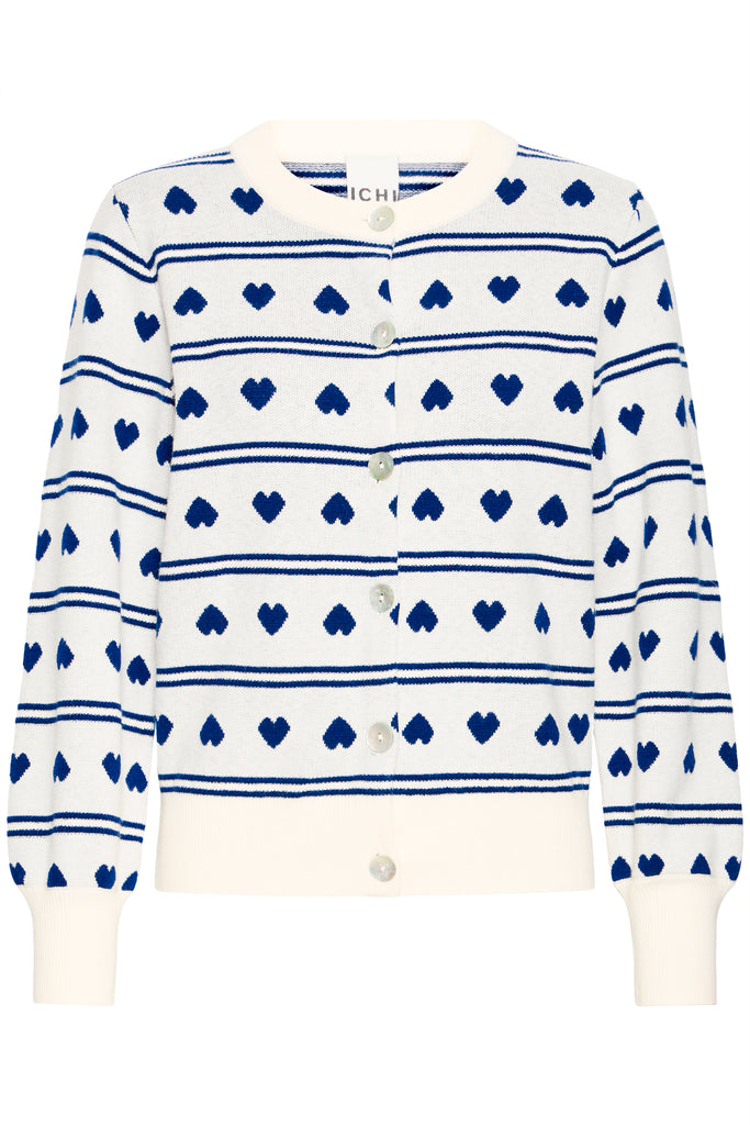 ICHI IHBRIELLE Cardigan - Birch and Blue Heart Print