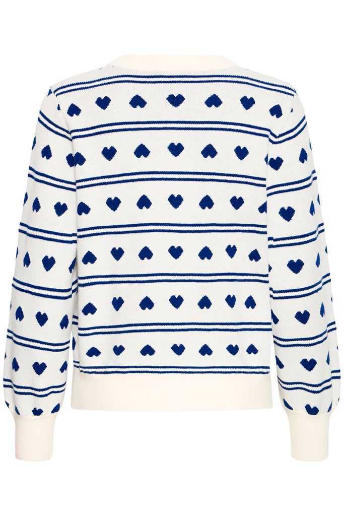 ICHI IHBRIELLE Cardigan - Birch and Blue Heart Print