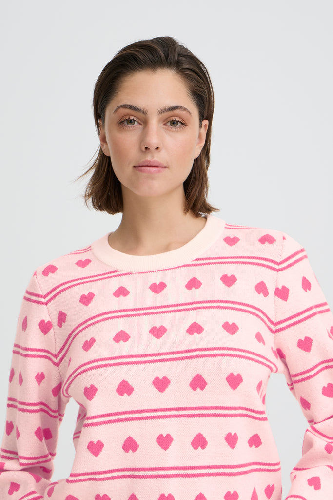 Ichi Brielle pullover- Birch White & Teaberry