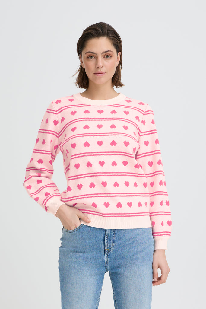 Ichi Brielle pullover- Birch White & Teaberry